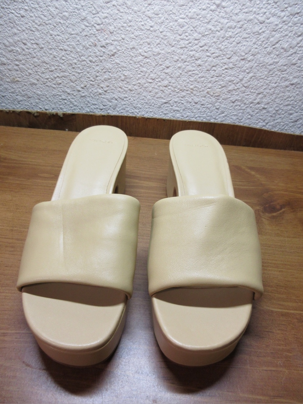 Vince Cream Leather Slide Platform Mules
